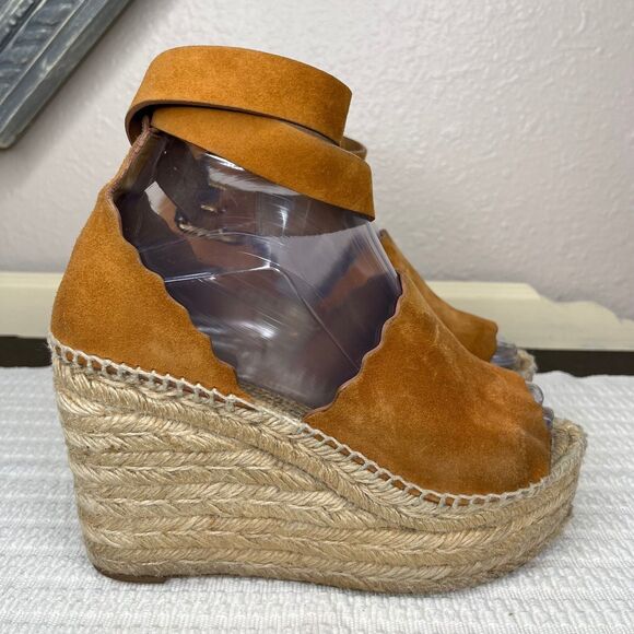 Chloe Lauren Reef Peep Toe Wedge Heel Suede Espadrille Wedge Sandal Size 7.5 - Picture 1 of 11